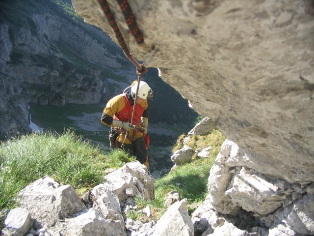 Descending towards the entrance of the cave